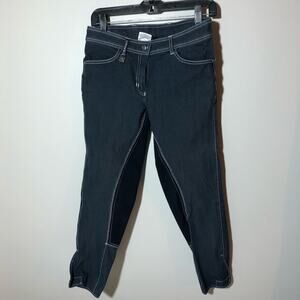 ROMFH womens riding breeches equestrian pants 30 dark blue white stitching suede
